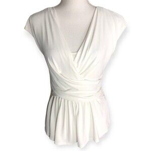 MaxMara Studio White V-neck Peplum Babydoll Mesh Lined Top